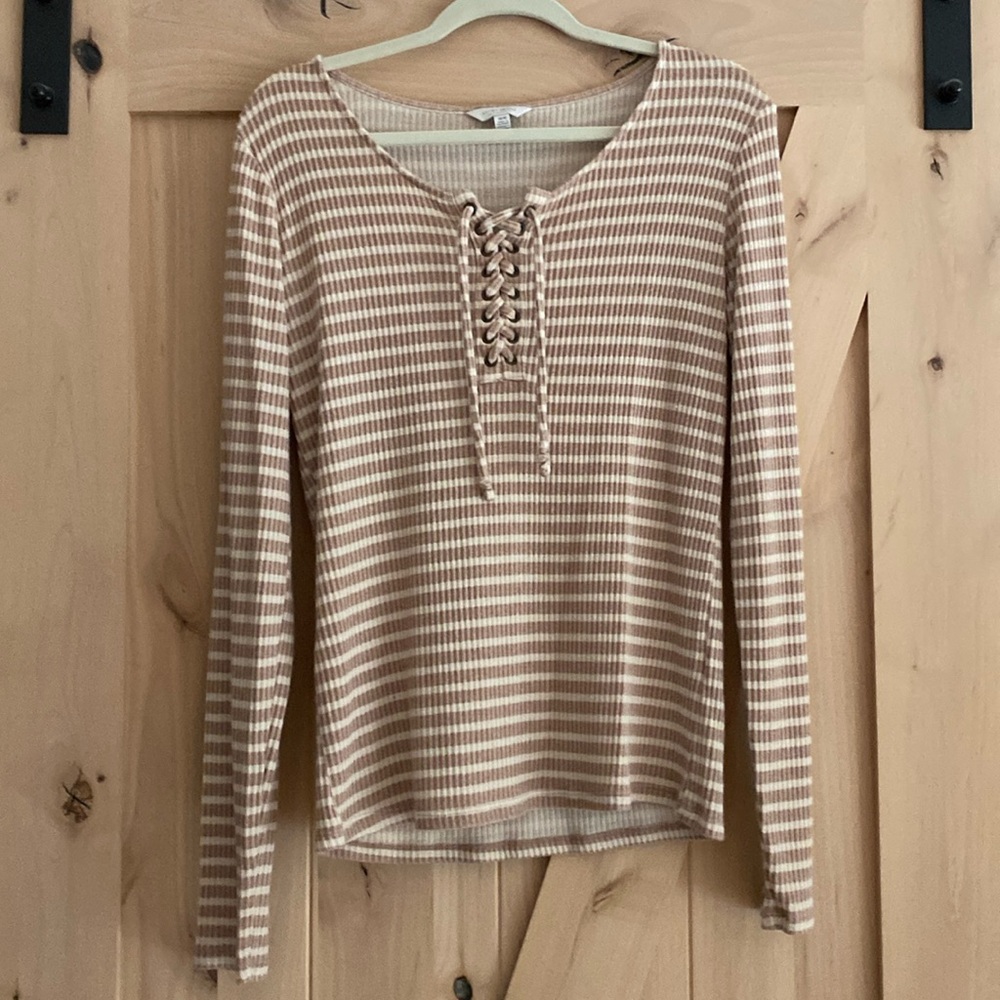 LUCKY BRAND 🍀 lace front striped woven top (M)